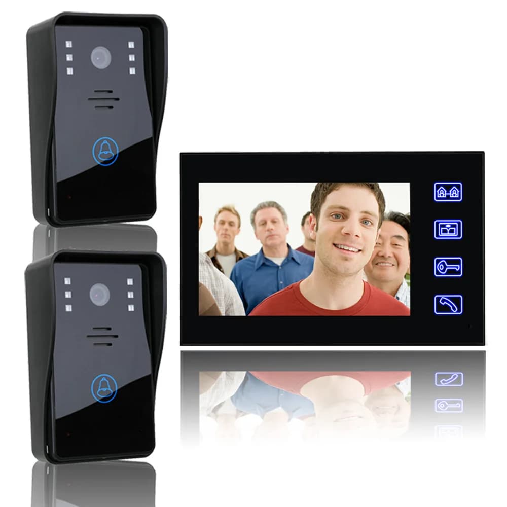 Visiophone de 7 pouces, sonnette d'interphone avec 2 caméras de vidéosurveillance de sécurité extéri