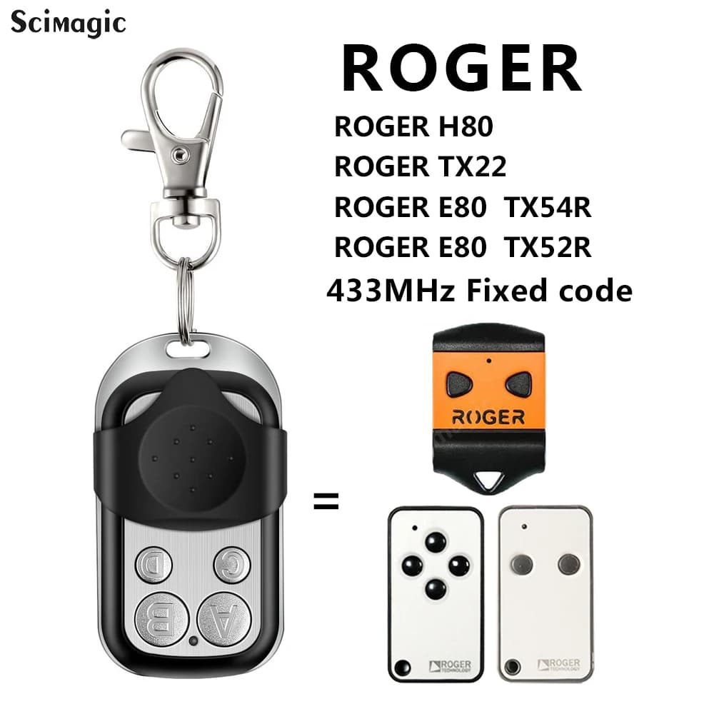 ROGER H80/TX22/E80 TX54R/E80 TX52R porte de Garage télécommande commande 433MHz Code fixe émetteur p