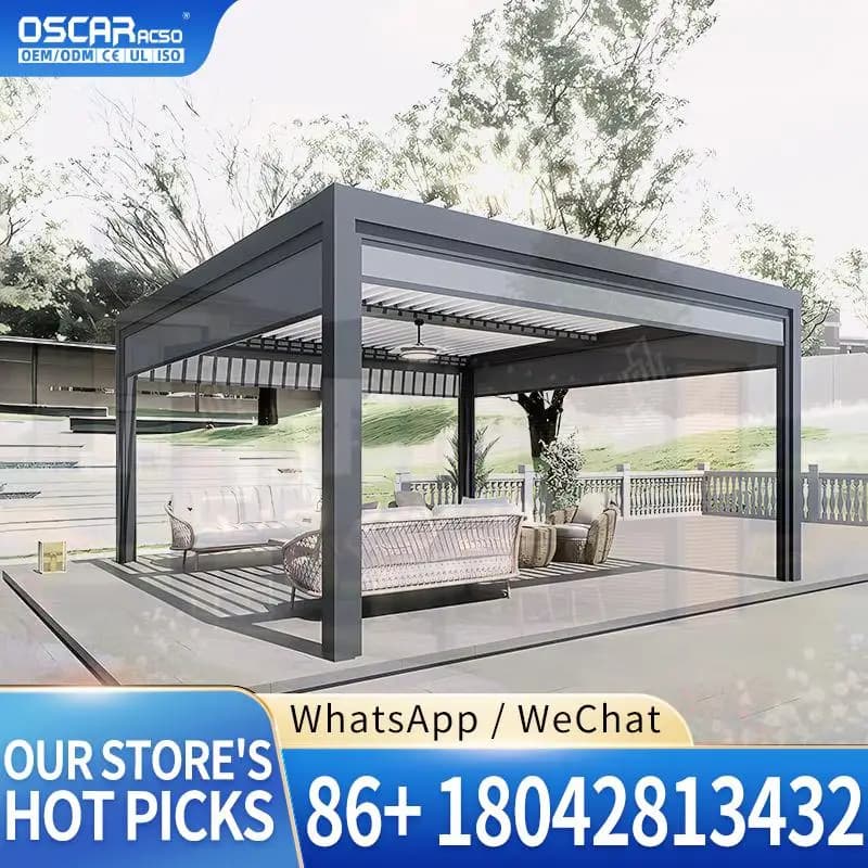Pergola extérieure en aluminium imperméable à l'eau avec lames orientables pour jardin, patio, balco