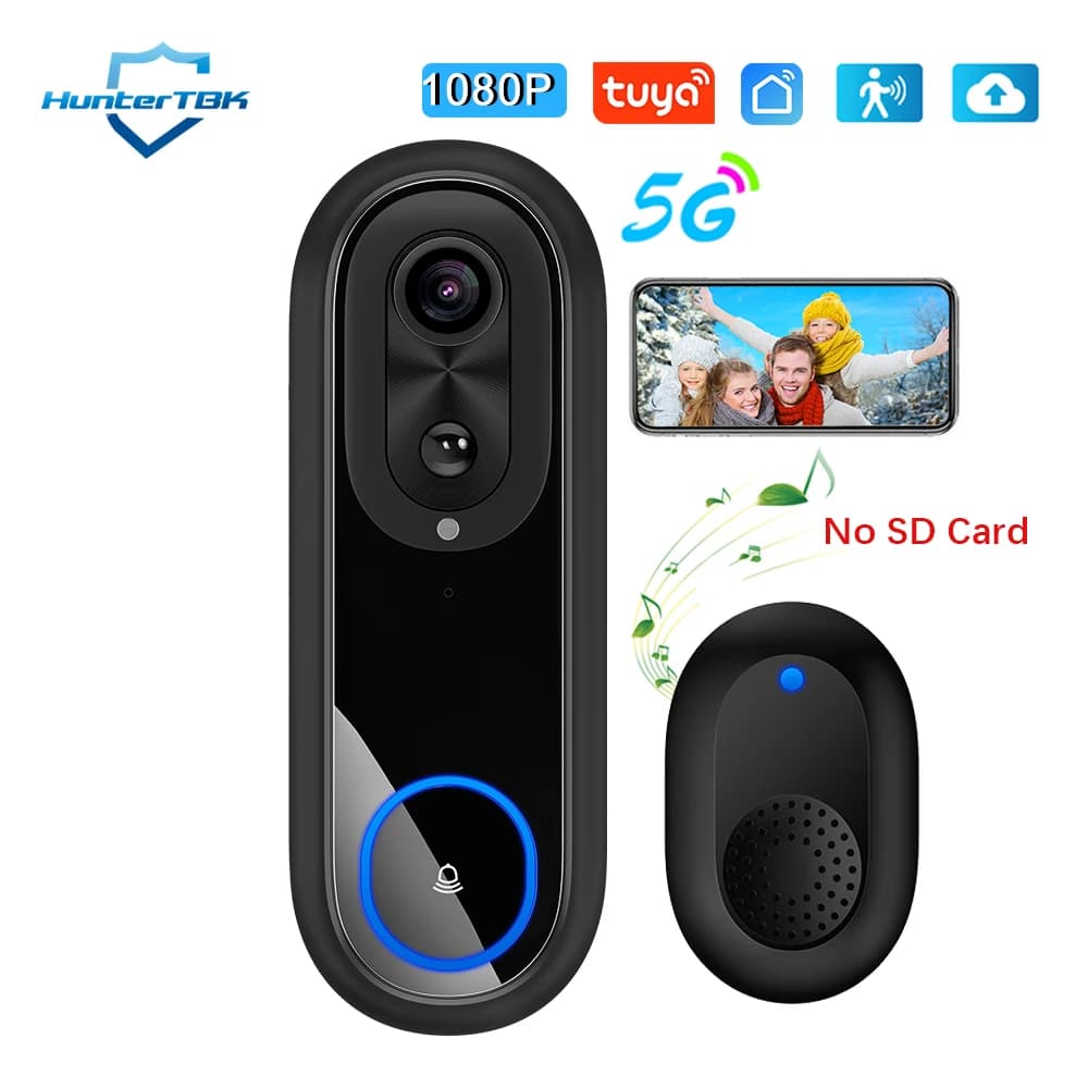 Sonnette vidéo WiFi 5G 2.4G, 1080P, sans fil, application Tuya, interphone intelligent, caméra, étan
