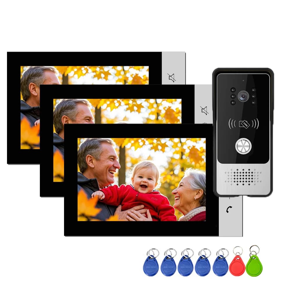 Mirixi – visiophone RFID 7 pouces, système d'interphone domestique avec 3 moniteurs, déverrouillage 