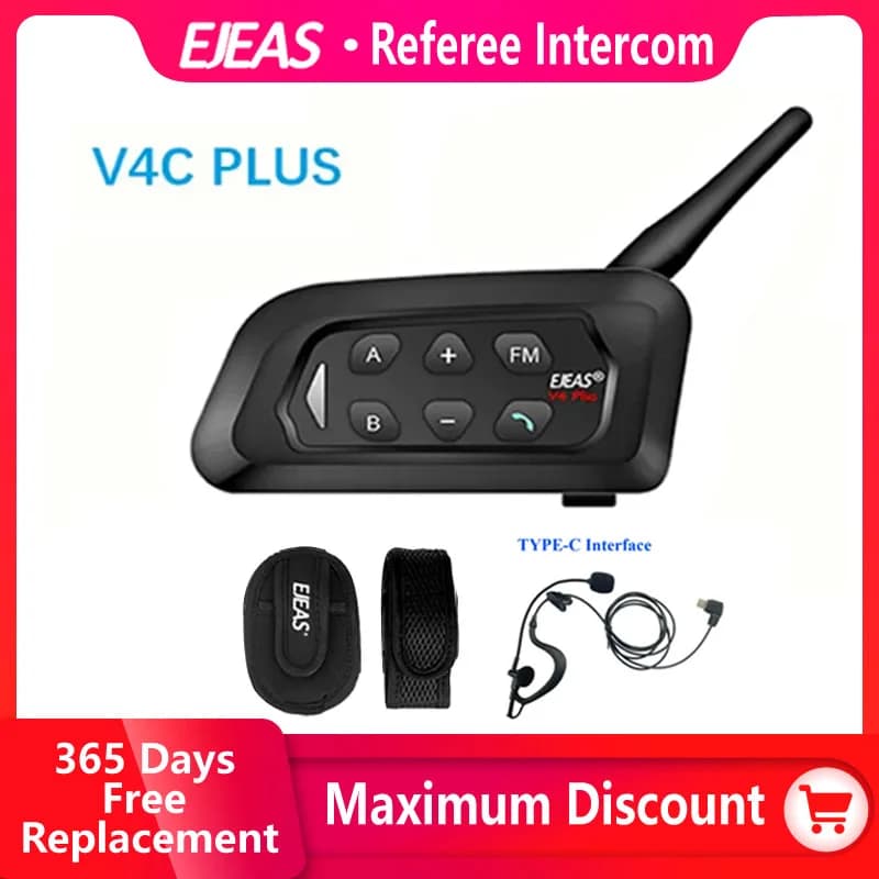 EJEAS V4C Plus casque d'interphone d'arbitre de Football Bluetooth 1500M casque Duplex intégral Inte