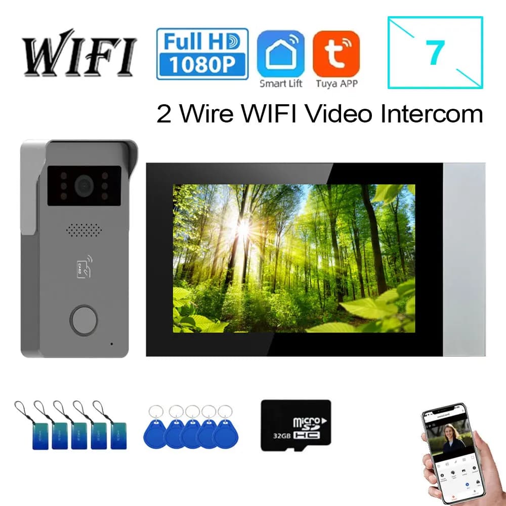 Interphone vidéo 2 fils, visiophone intelligent pour maison connectée Tuya Wifi 1080P, écran tactile