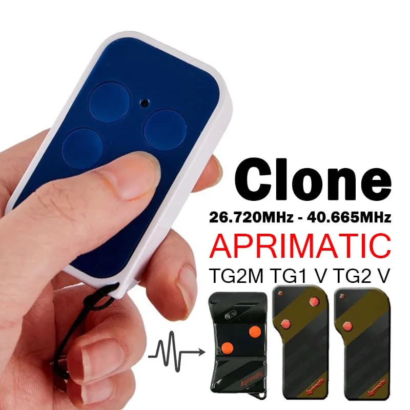 APRIMATIC TG2M TM4G TG1 V TG2 V Télécommande de portail 26.720MHz 40.665MHz Clone à code fixe