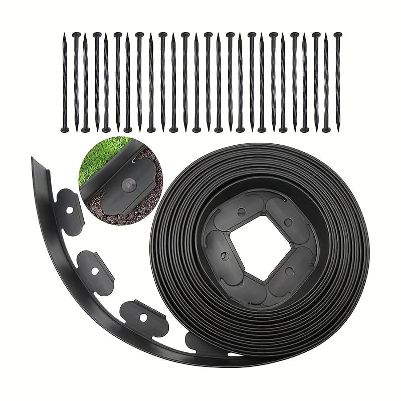 Kit de bordure paysagère sans creuser, bordure de jardin flexible en plastique avec picots pour pelo