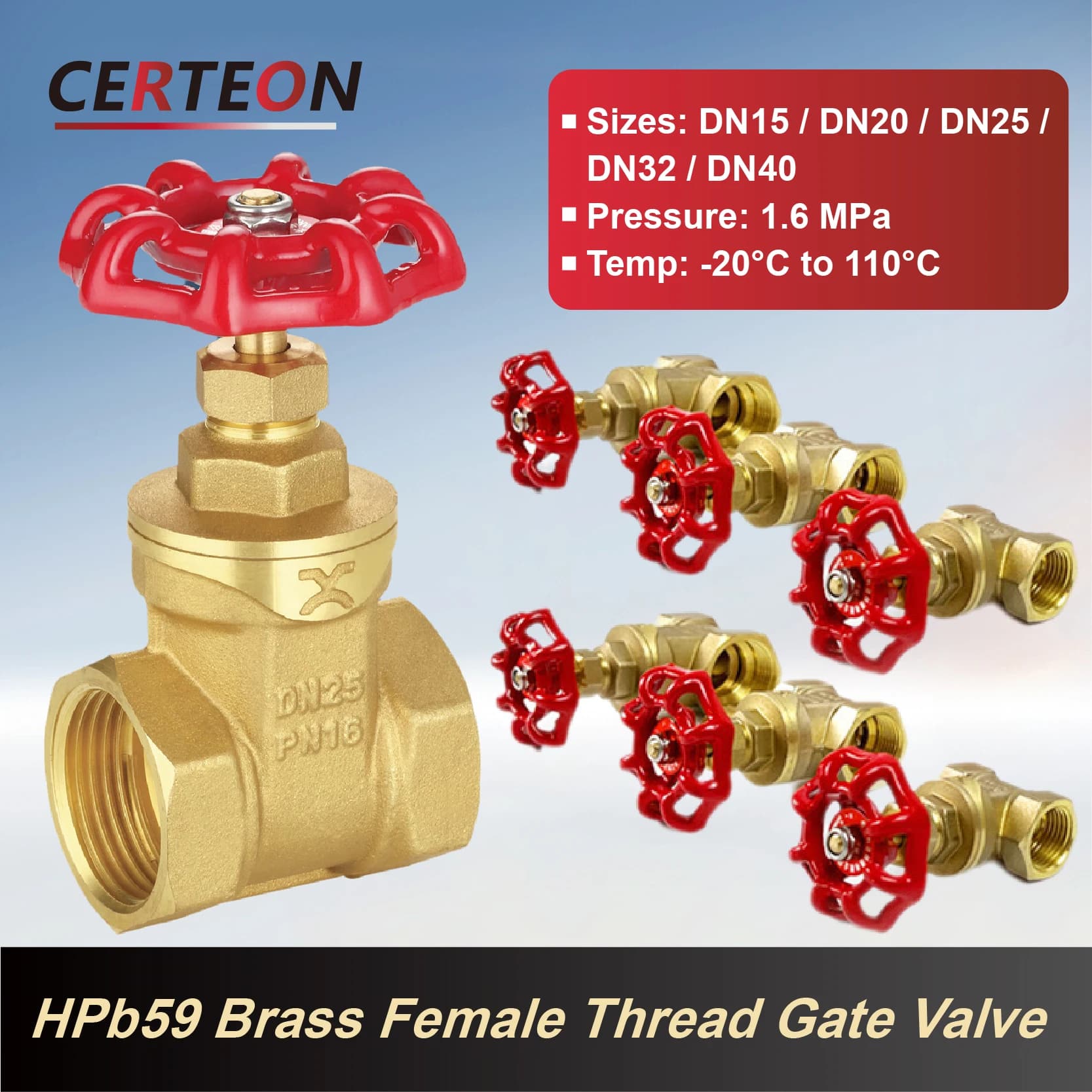 Vanne à Opercule Laiton Renforcé DN15-DN40 Filetage Intérieur 1/2"-1 1/2" Vanne d’Arrêt pour Réseau