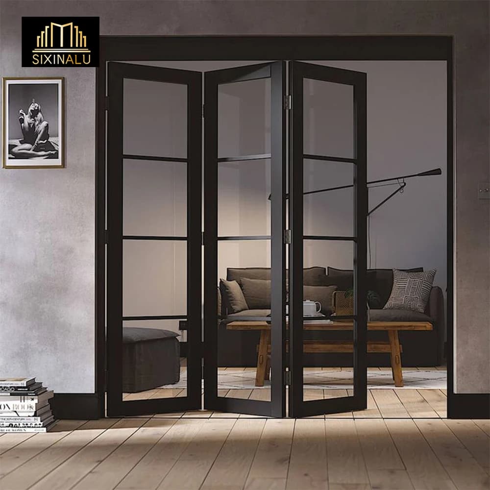 Sixinalu-Porte Coulissante en Accordéon, Deux Portes Avant, Pause Thermique en Aluminium, Double Vit