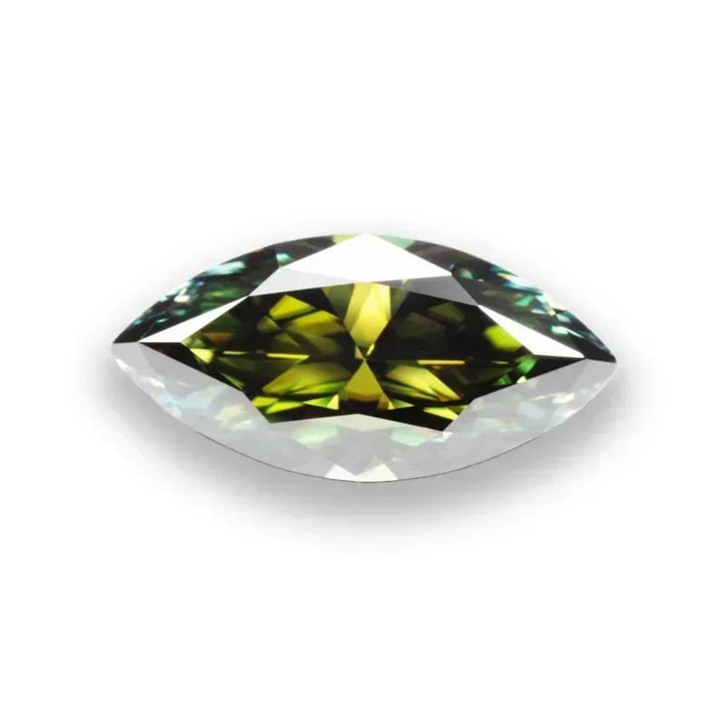 Pierre précieuse en moissanite verte taille marquise avec certificat, idéale pour les bagues de fian