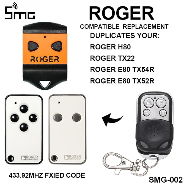 ROGER H80 E80 ROGER TX22 ouvre-porte de Garage télécommande duplicateur de remplacement pour command