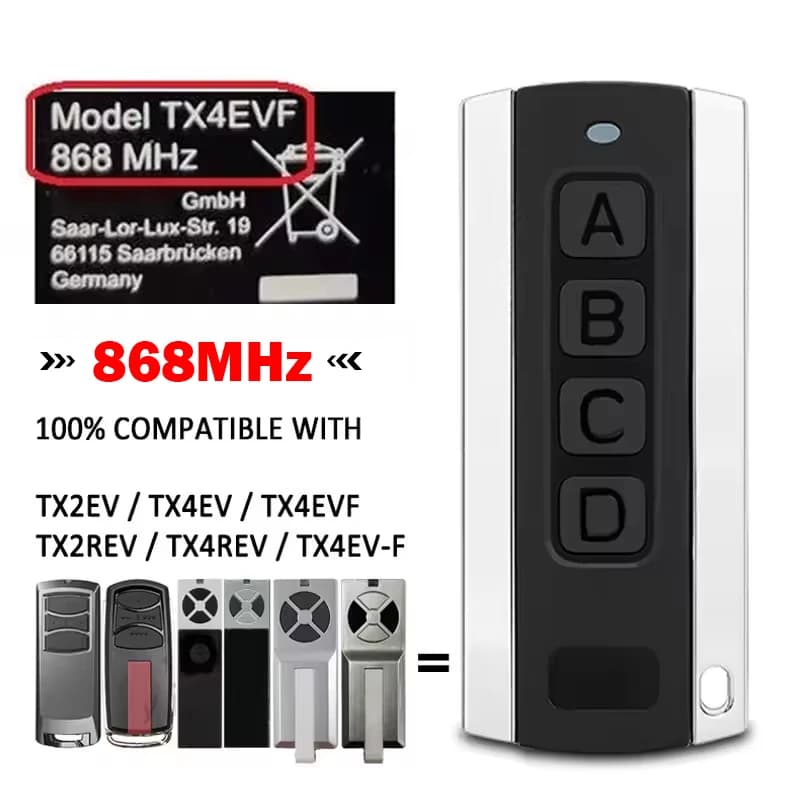 Pour télécommande de porte de garage/portail 868 MHz TX2REV TX4REV TX4REVF TX4EVF TX2EV TX4EV