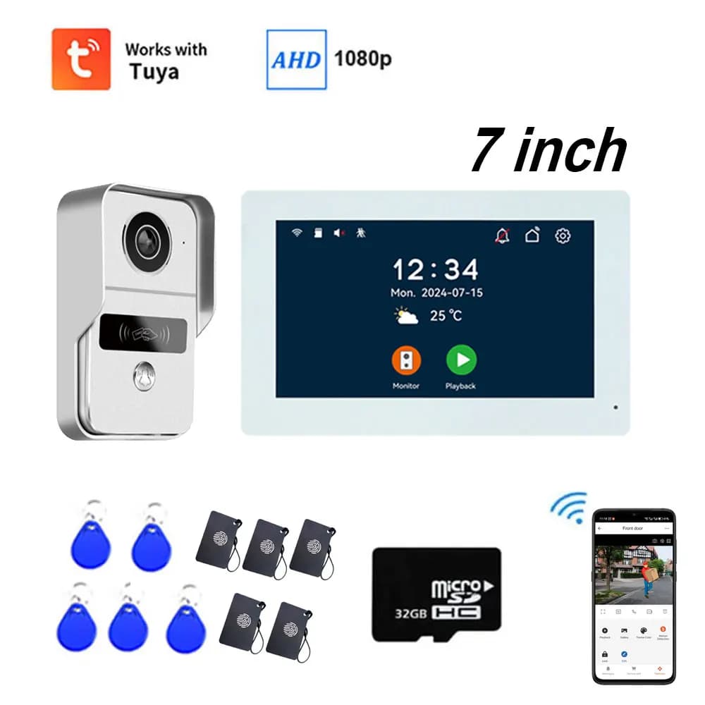 Système d'interphone vidéo Wifi à 2 fils, 7/10 pouces, pour porte de maison, application TUYA Smart 
