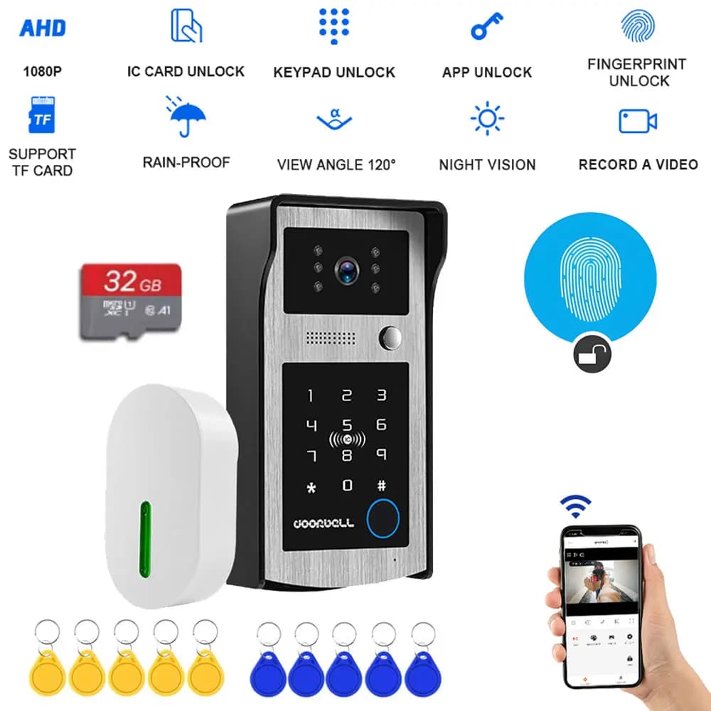 Sonnette vidéo WiFi Tuya RFID avec caméra HD 1080P couleur, système d'interphone vidéo extérieur ave