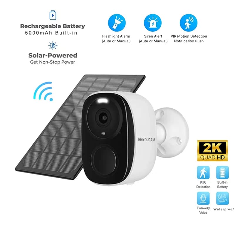 Caméras de sécurité sans fil pour l'extérieur, caméra de sécurité WiFi alimentée par batterie 2K 3MP