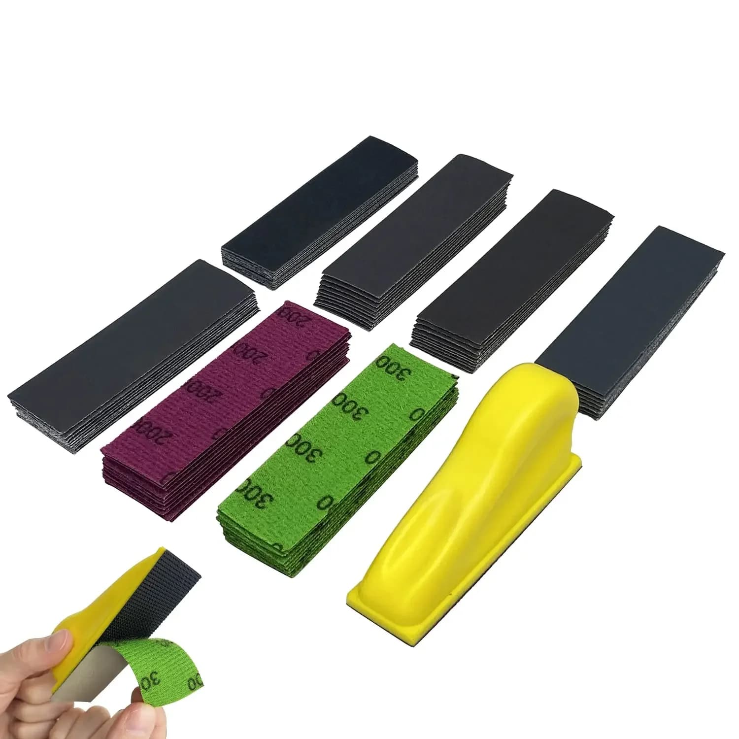 Kit de mini papier de verre 3,5" x 1" avec bloc de ponçage à crochet et boucle 71 pièces assorties 4