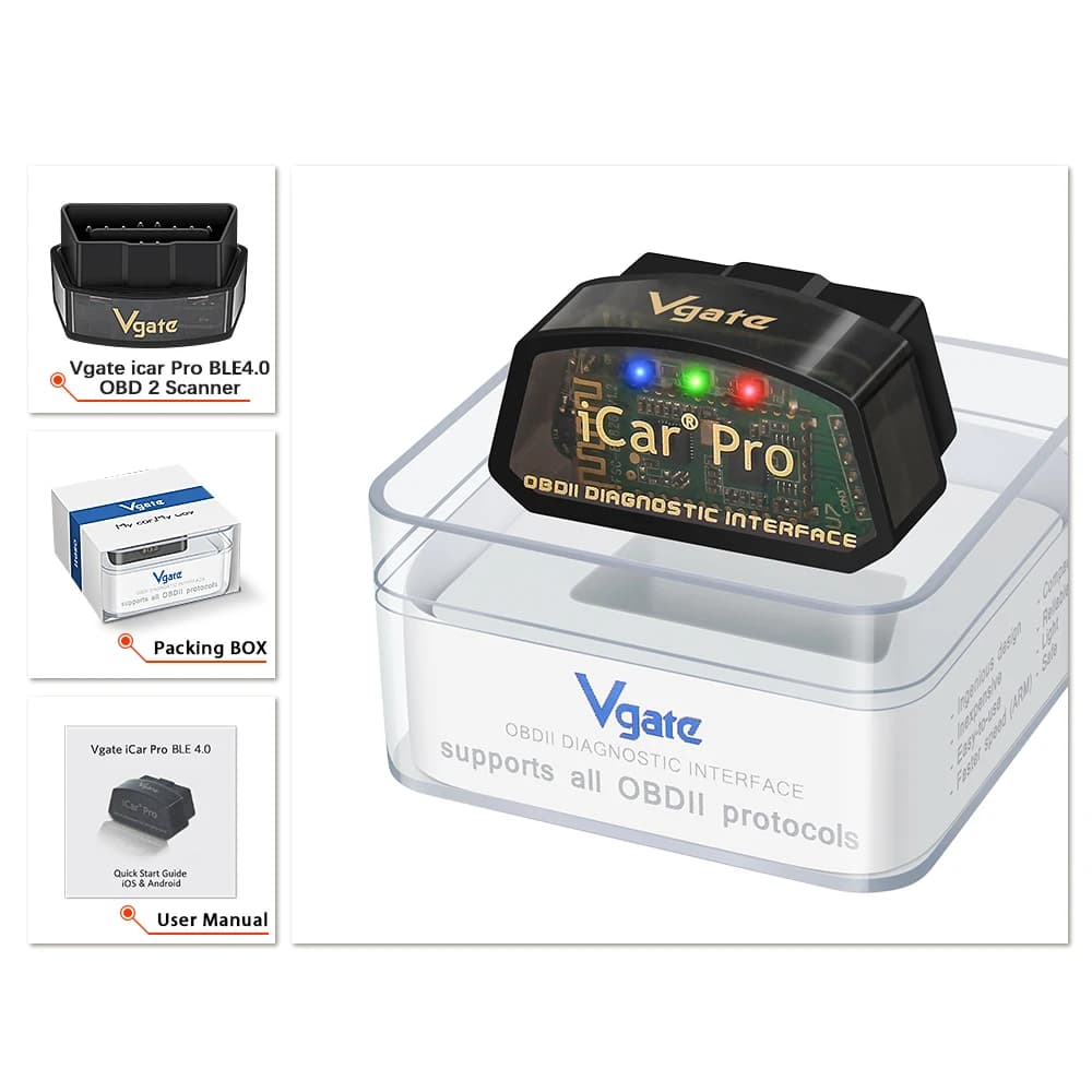 Vgate ICar Pro Bluetooth 4.0 OBD 2 ELM327 V2.3 ICar2 OBD2 Scanner ELM 327 ODB2 pour Android/IOS, outil de diagnostic automobile