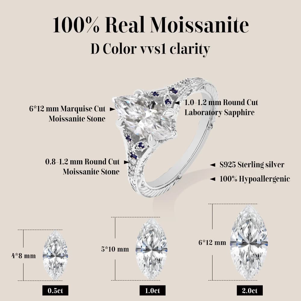 ATTAGEMS – bague en Moissanite taille Marquise, 2ct, avec saphir de laboratoire, en argent Sterling 925, bijoux de mariage de luxe personnalisables