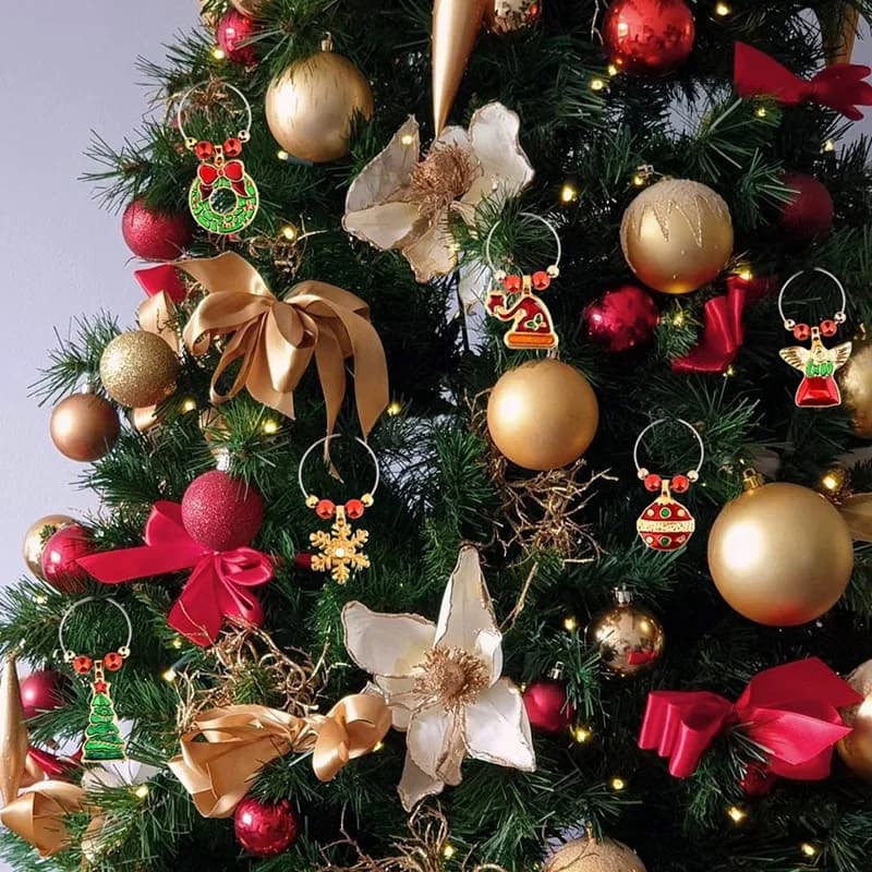 Ensemble de 6 breloques pour verres à vin, marqueurs pour Cocktail, étiquettes pour verres à Champagne, décorations de noël