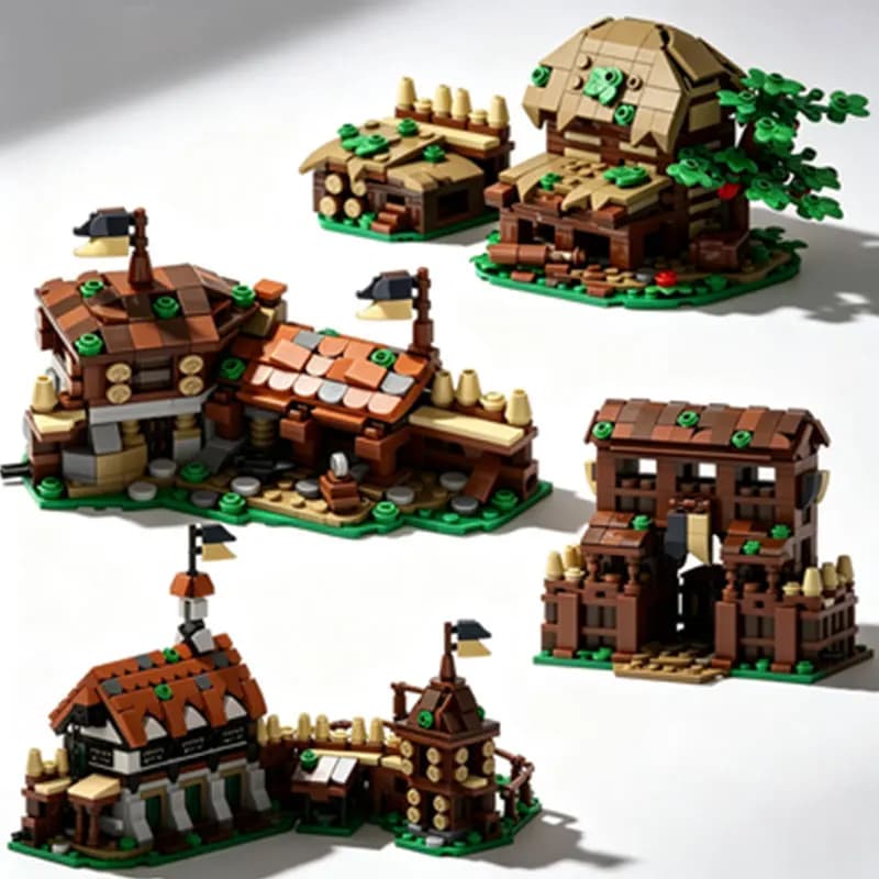 MOC Scène d'extension de portail et de mur de château médiéval, Ma Ji, Modèle de jouet de construction à petites particules, Cadeau