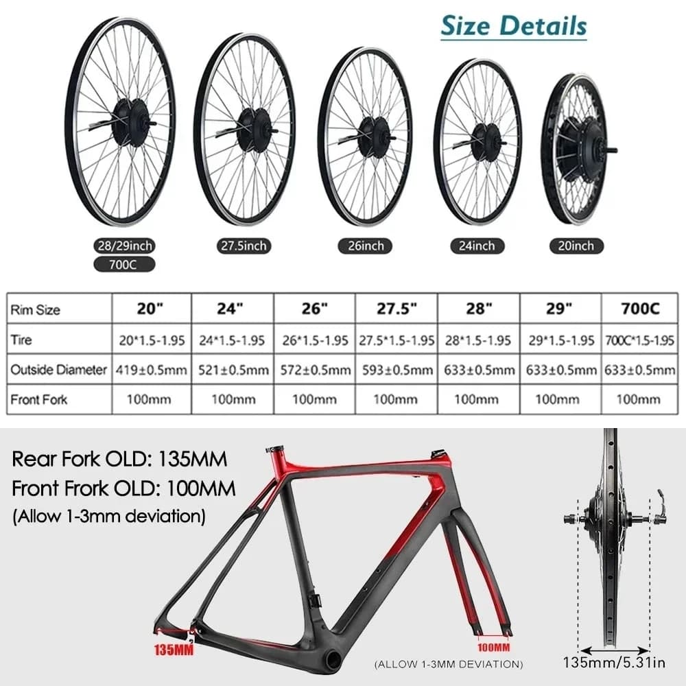 Moteur de moyeu de vélo électrique 36V 48V 250W 350W 500W 1500W 2000W 20 24 26 27.5 28 29 pouces 700C roue de moteur de vélo électrique avant/arrière