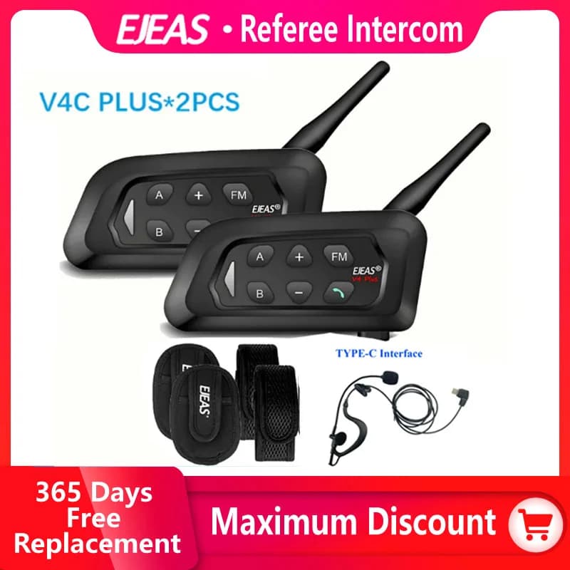EJEAS V4C Plus casque d'interphone d'arbitre de Football Bluetooth 1500M casque Duplex intégral Interphone de conférence de Football