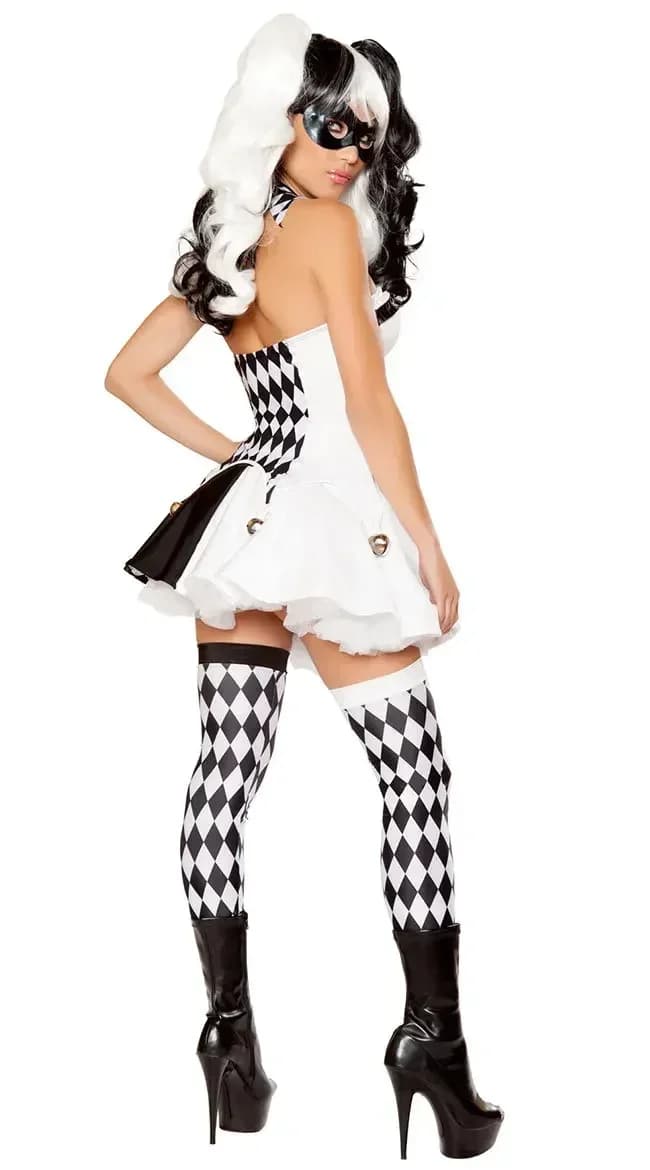 Cosplay adulte cirque Clown noir blanc treillis ensemble de costumes femmes Halloween carnaval déguisement mascarade fête