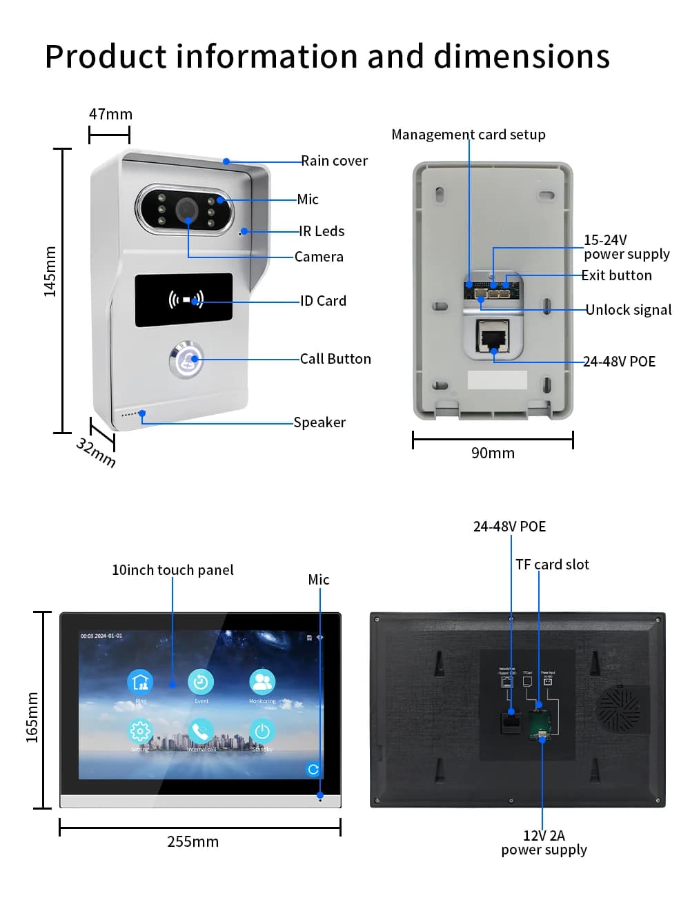 ANJIELO 1080P Tuya système d'interphone vidéo IP 10 pouces écran tactile Wifi POE sonnette filaire pour Villa contrôle d'accès RFID plat