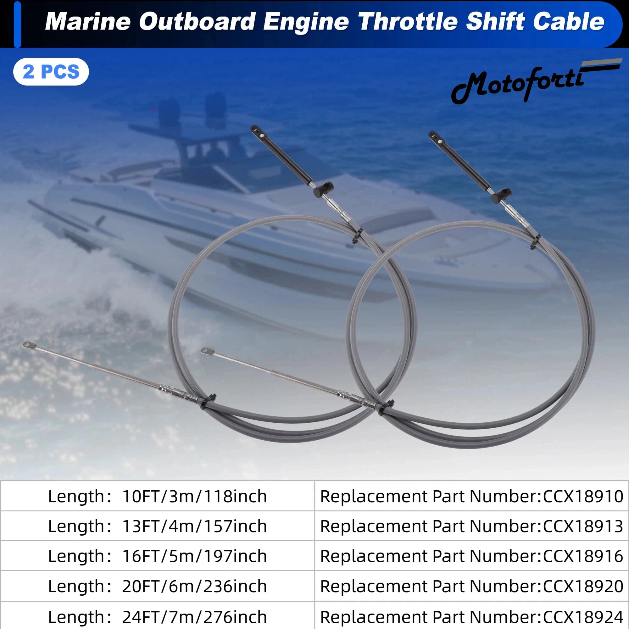 Motoforti 2 pièces 3m 4m 5m 6m 7m câble de commande de changement de vitesse d'accélérateur de bateau