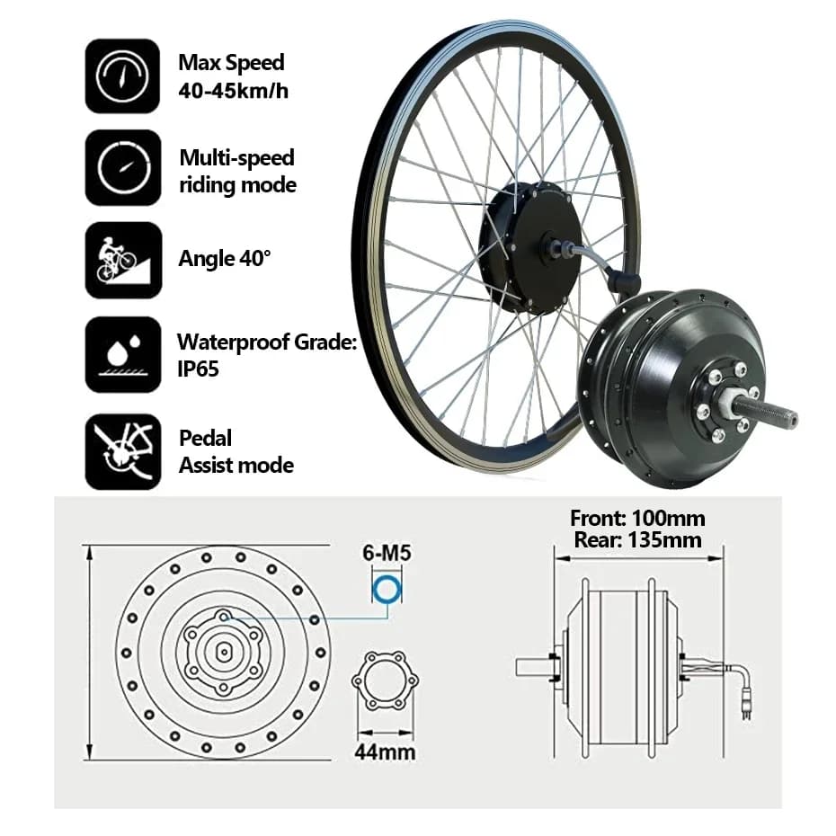 Moteur de moyeu de vélo électrique 36V 48V 250W 350W 500W 1500W 2000W 20 24 26 27.5 28 29 pouces 700C roue de moteur de vélo électrique avant/arrière