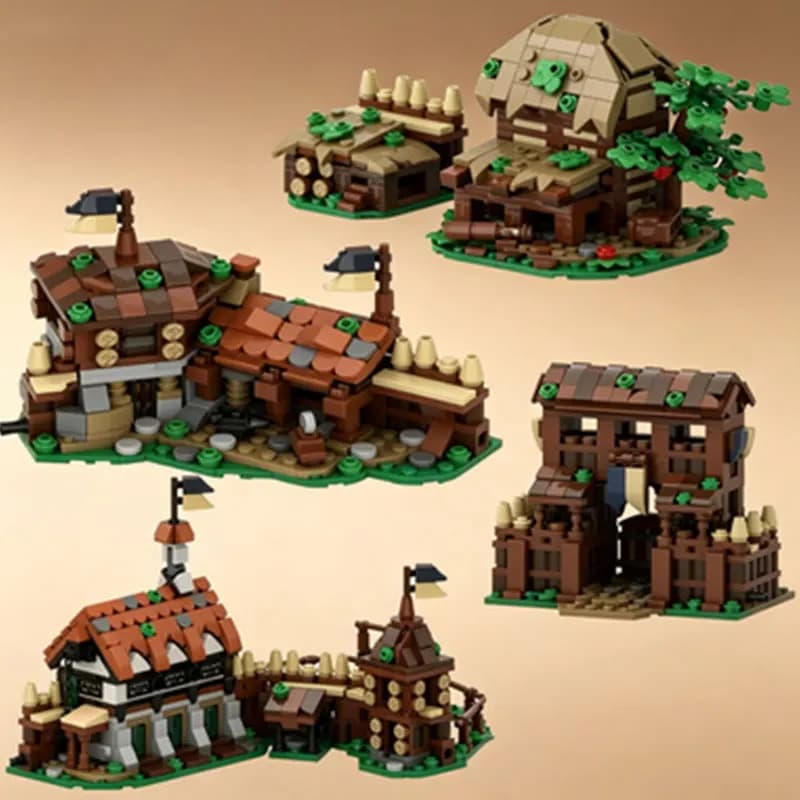 MOC Scène d'extension de portail et de mur de château médiéval, Ma Ji, Modèle de jouet de construction à petites particules, Cadeau