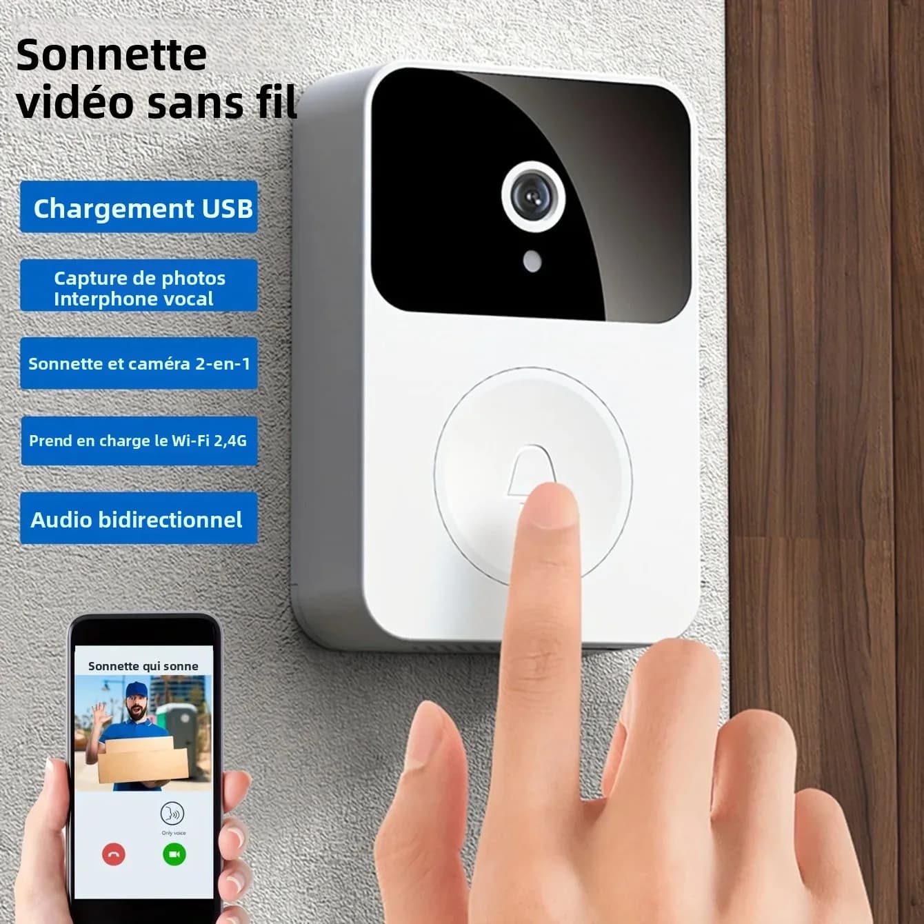 Sonnette vidéo WIFI, caméra sans fil