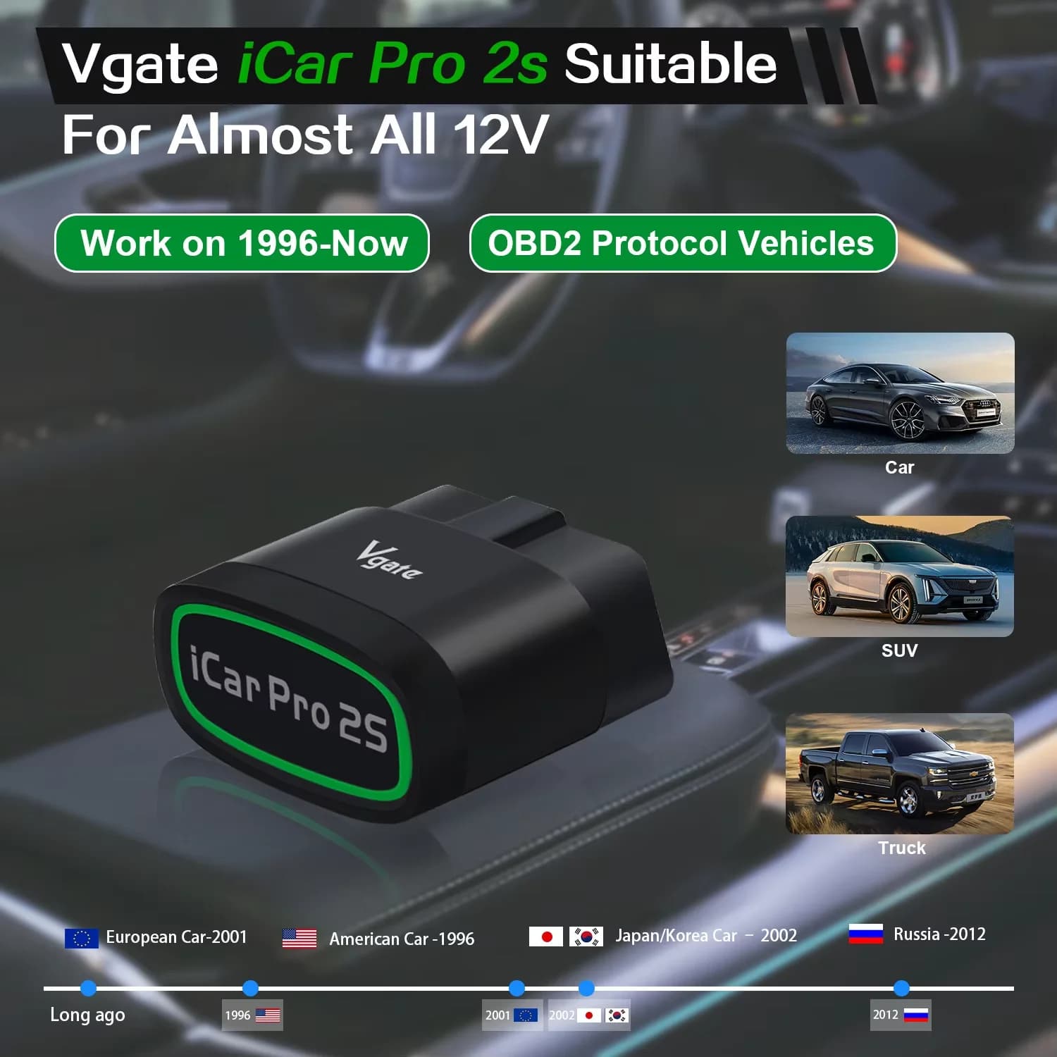 NOUVEAU 2026 Vgate ICar Pro 2S ELM327 Bluetooth 5.2 V2.3 Scanner OBD de Voiture Amélioré Outil de Diagnostic Automobile EV BimmerCode pour iOS Android