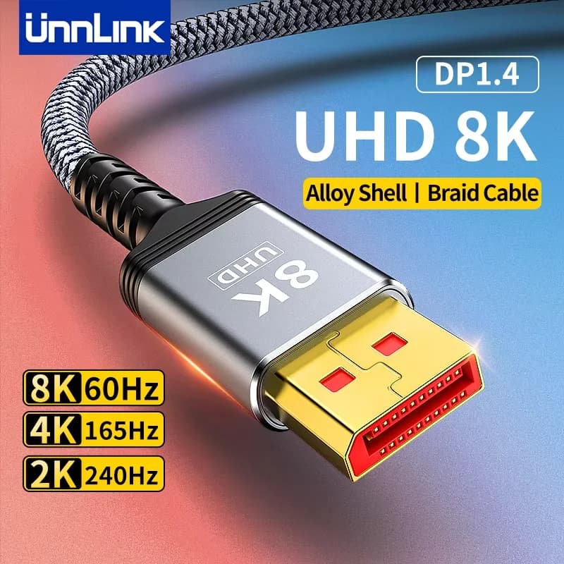 Unnlink DisplayPort câble DP 1.4 8K 60Hz 4K 165Hz tresse haute vitesse Compatible DP1.2 pour PC portable vers moniteur TV 1m 1.5m 2m 3m 5m