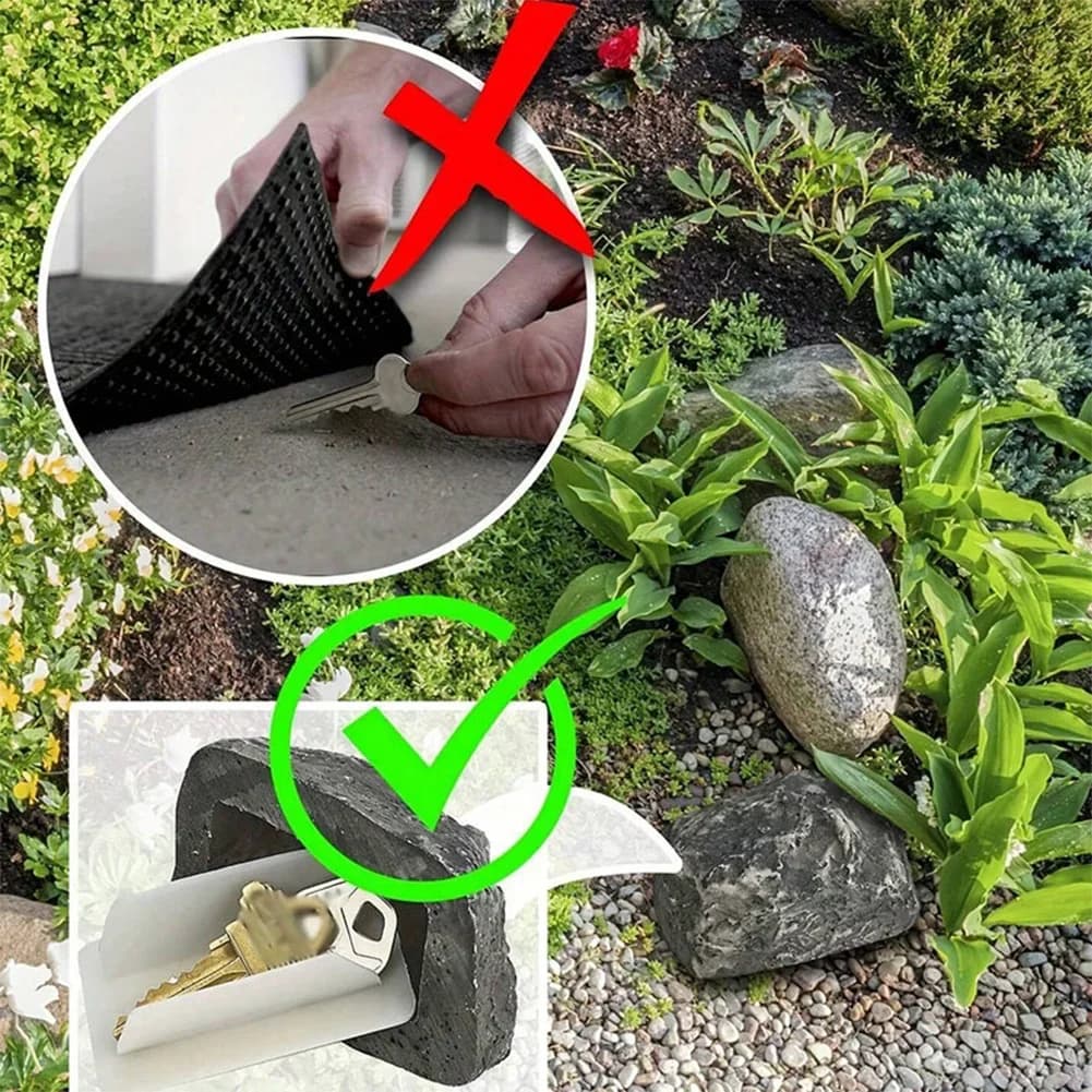 Boîte à clés de jardin en forme de roche