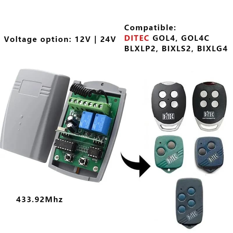 Récepteur de porte de Garage 2CH 433.92MHZ