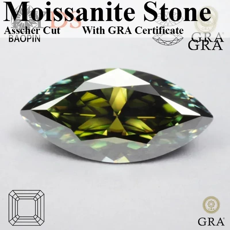 Pierre précieuse en moissanite verte taille marquise avec certificat, idéale pour les bagues de fiançailles et les créations de bijoux de luxe