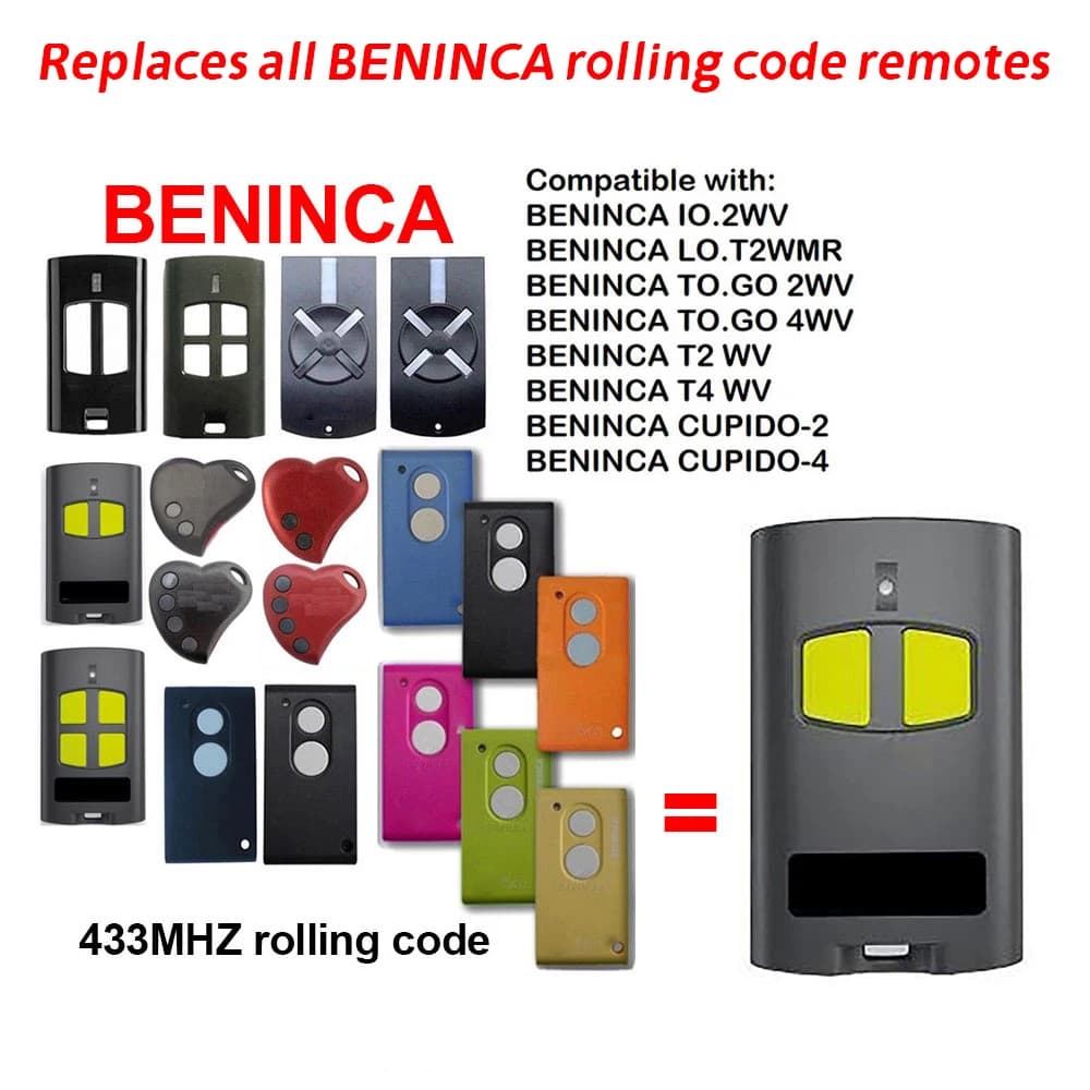 10pcs 433MHz BENINCA TO 2VA 4VA Porte de garage Télécommande