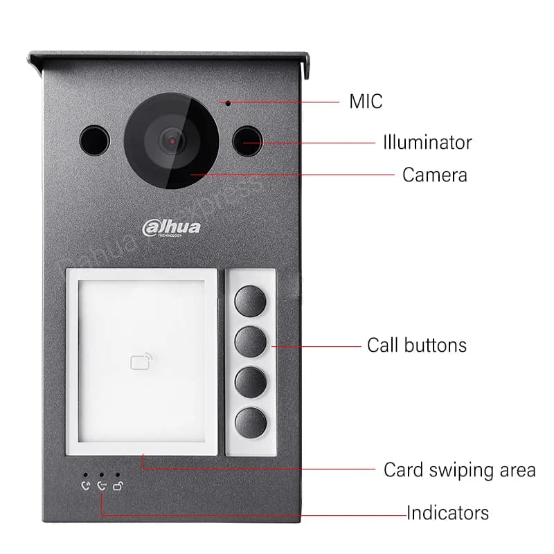 Dahua Original 2MP IP & WiFi Station de porte de Villa entièrement en métal 4 boutons interphone vidéo PoE prend en charge deux serrures RS485 IR VTO3311Q-WP