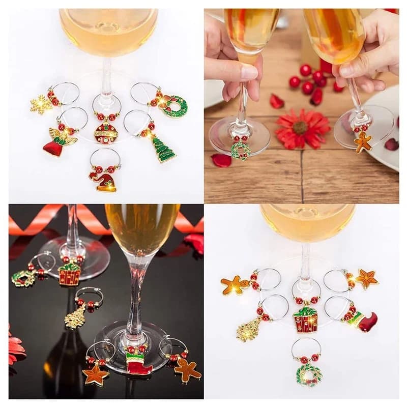 Ensemble de 6 breloques pour verres à vin, marqueurs pour Cocktail, étiquettes pour verres à Champagne, décorations de noël