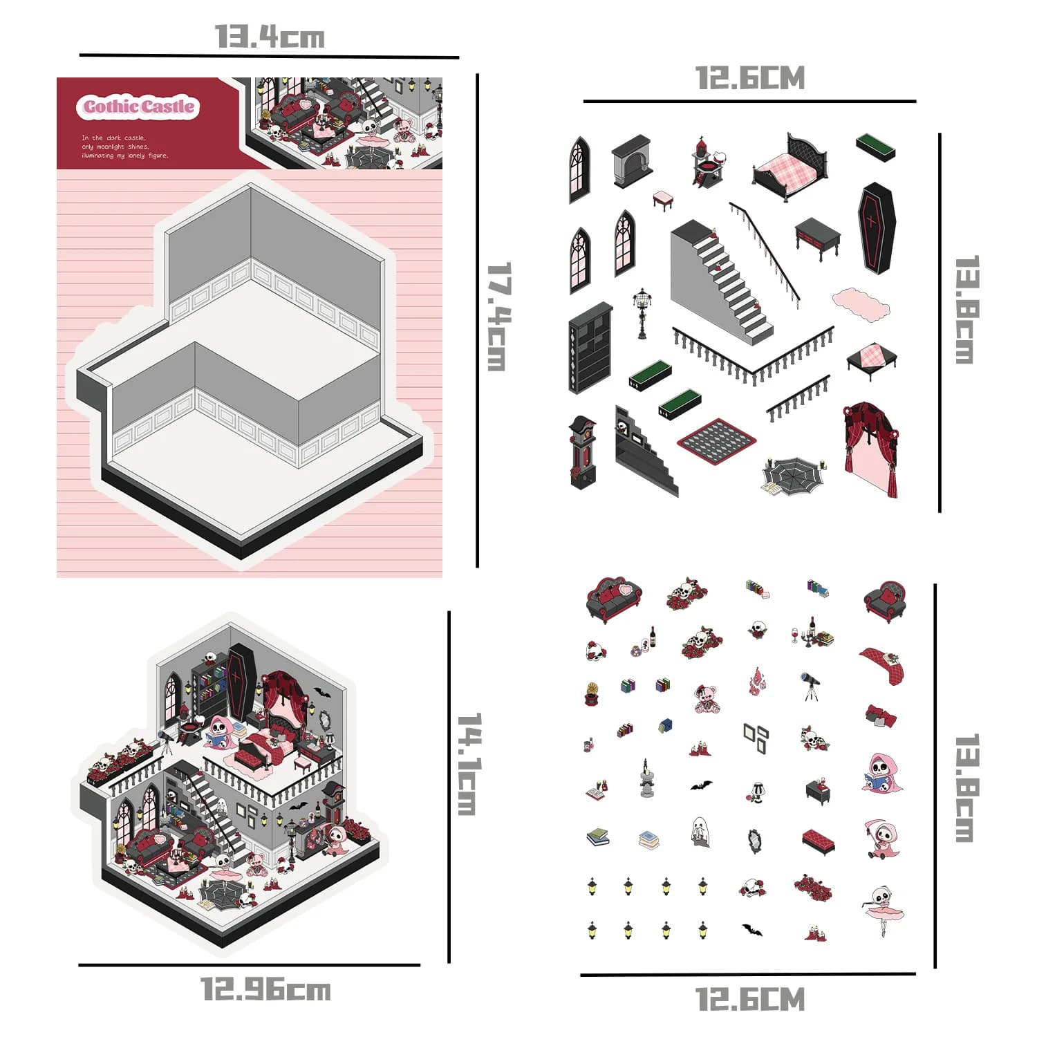 Autocollants de papeterie 3D de château gothique de dessin animé, monde miniature, maison, décompression, scène DIY