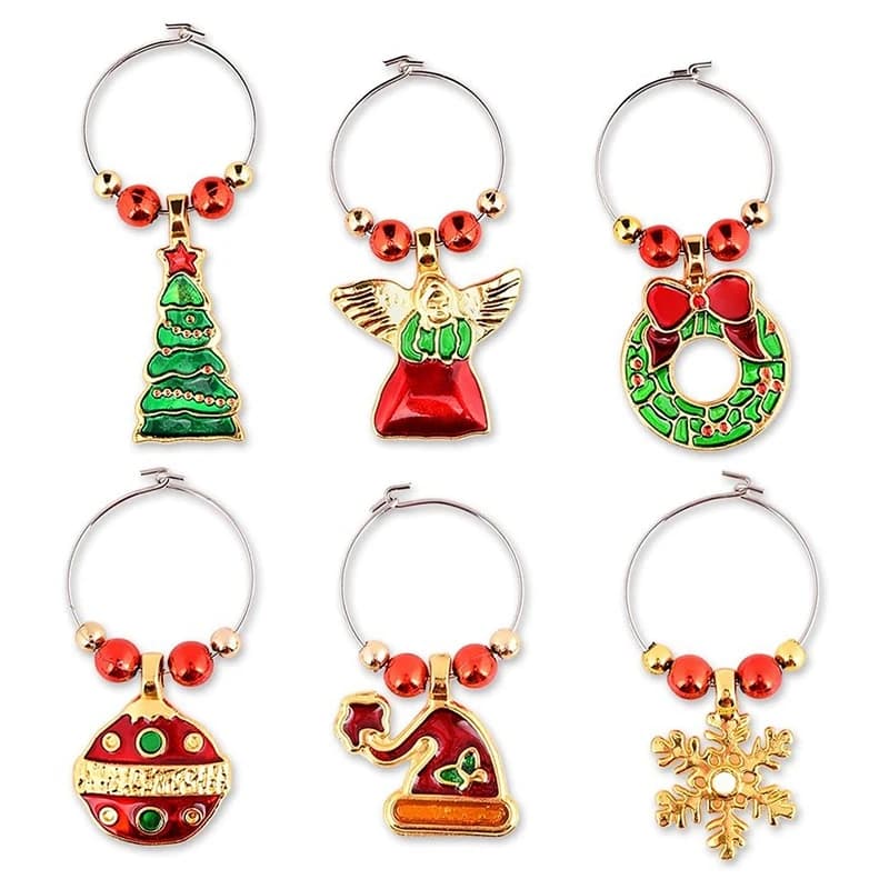 Ensemble de 6 breloques pour verres à vin, marqueurs pour Cocktail, étiquettes pour verres à Champagne, décorations de noël