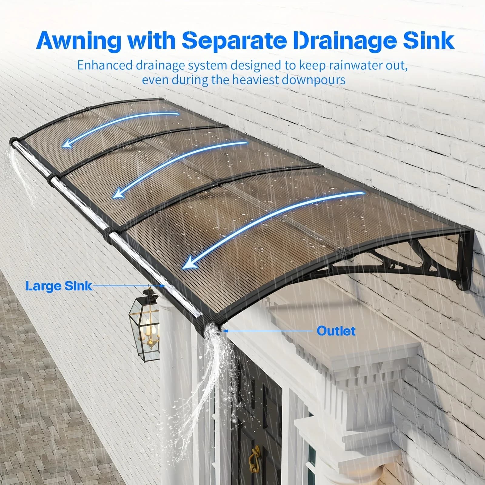 Grand auvent en polycarbonate pour entrées; Auvents et abris de protection contre la pluie et la neige pour patios et jardins; Panneaux marron
