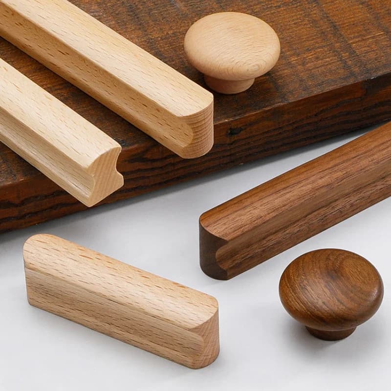 Poignée de porte d'armoire en bois, vente en gros d'usine, poignée de porte d'armoire, hêtre, noyer noir, tiroir, bûche, petite poignée en bois massif