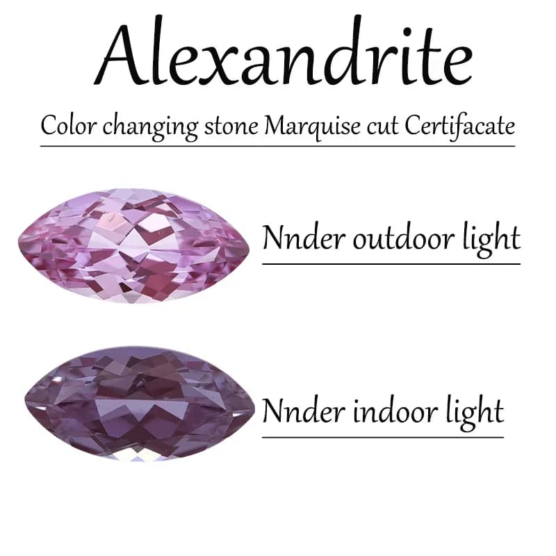 Pierre d'alexandrite de laboratoire de forme marquise à changement de couleur pour la fabrication de bijoux de haute qualité (bagues, boucles d'oreilles), vente en gros avec certificat