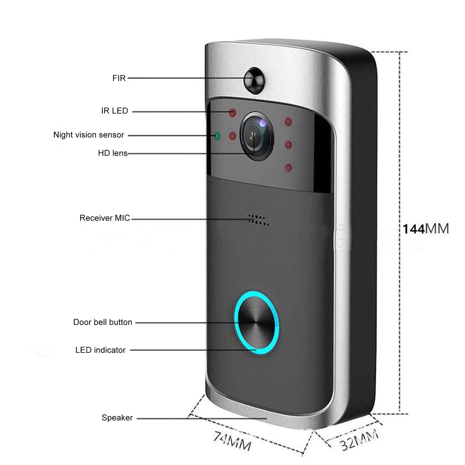 Sonnette de porte vidéo sans fil V5