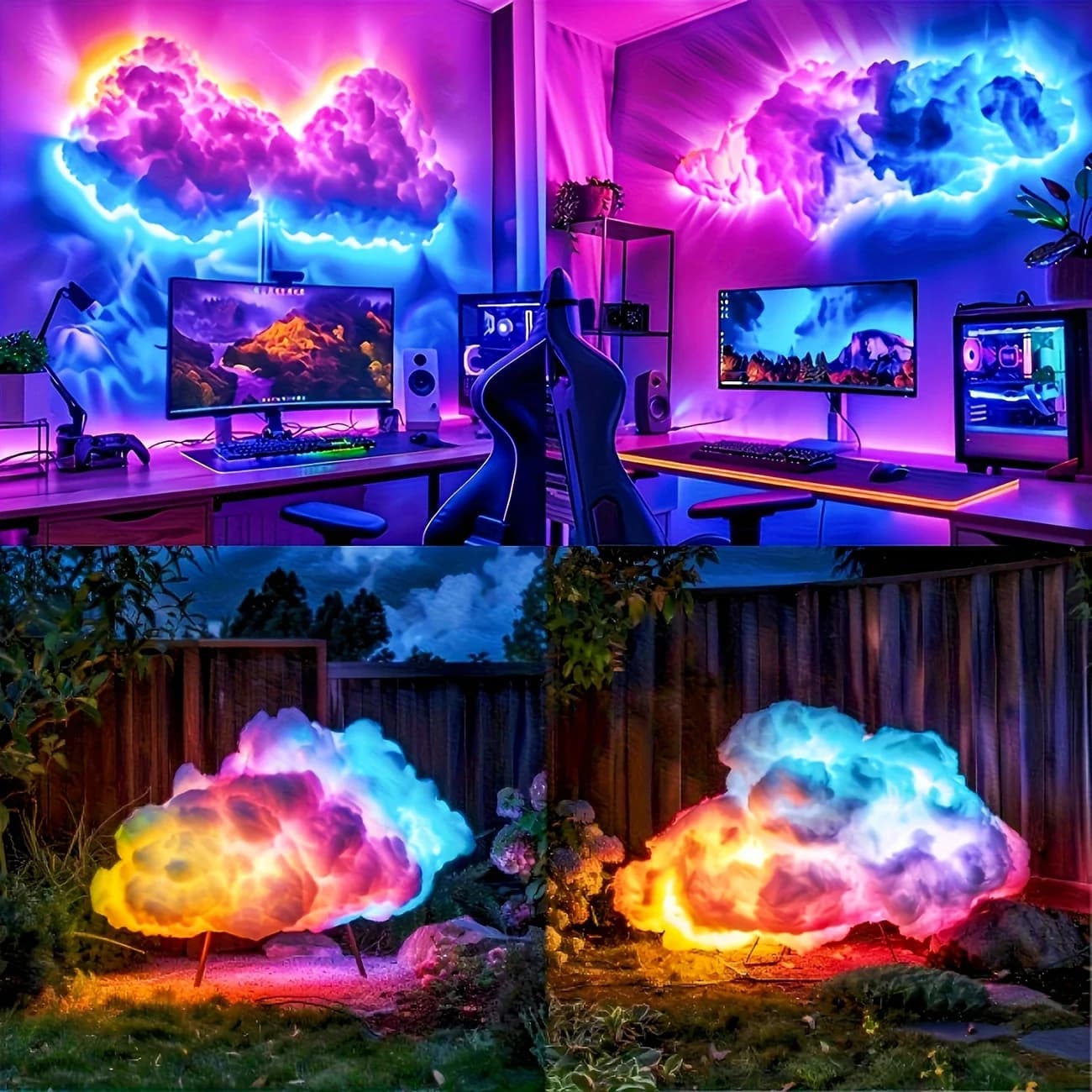 Lampe nuage 3D DIY avec effets lumineux colorés RGBIC, lampe nuage orageux pour une décoration de vacances onirique dans les chambres et les salles de jeux