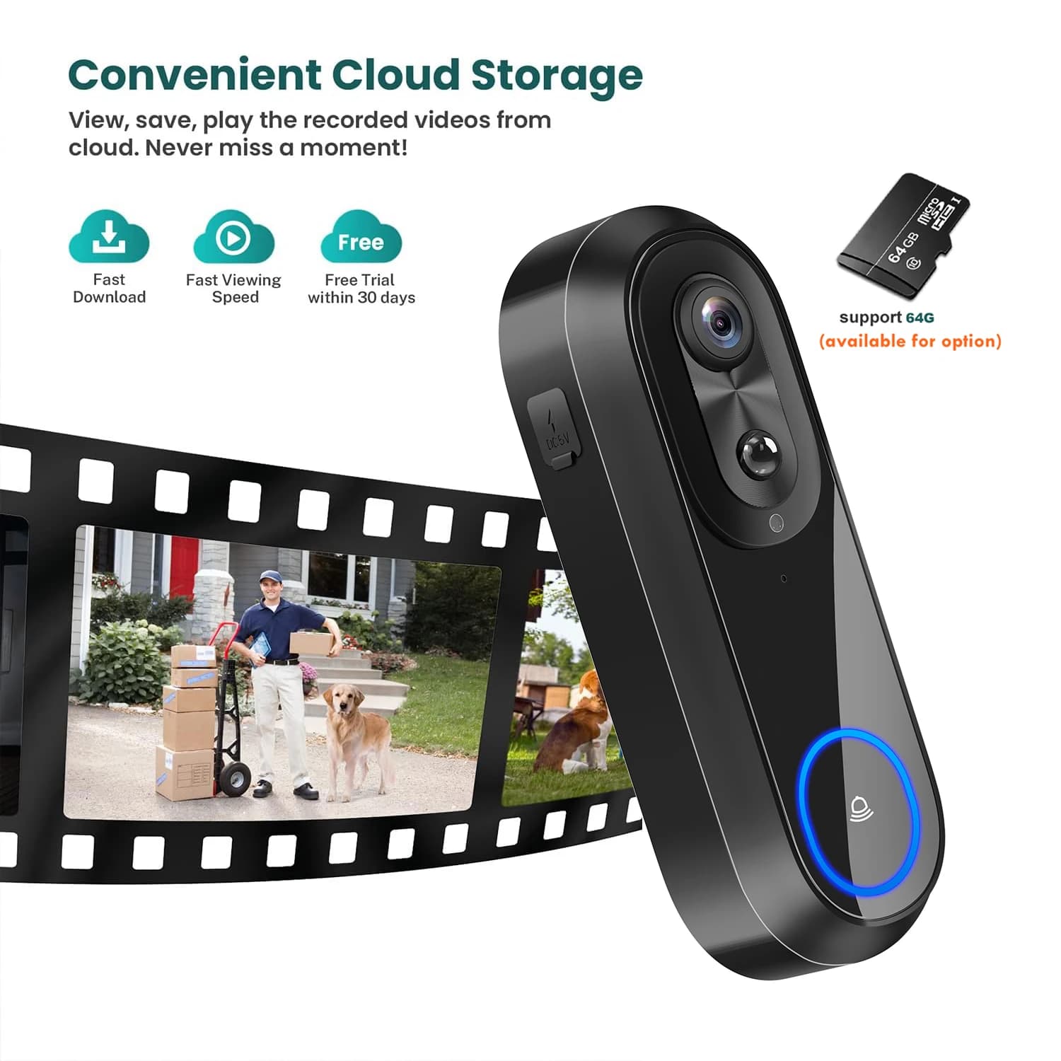 Sonnette vidéo WiFi 5G 2.4G