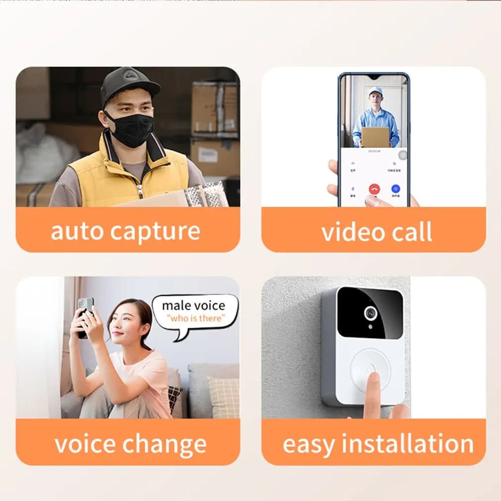 Sonnette de sécurité sans fil WiFi HD avec vision nocturne