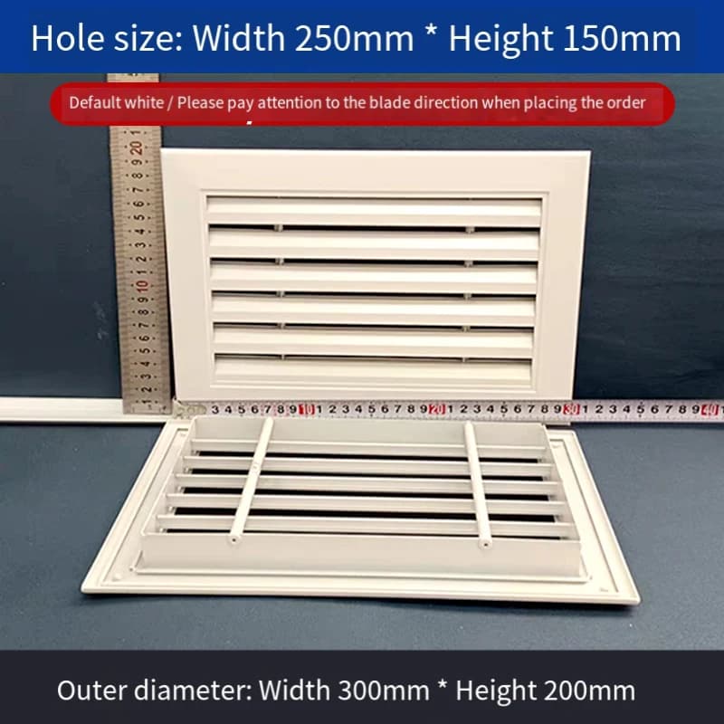 Grille de persienne d'aération en aluminium blanc, couvercle de ventilation d'échappement HVAC fixe pour plafond, armoire, décoration murale et antirouille 150-400mm