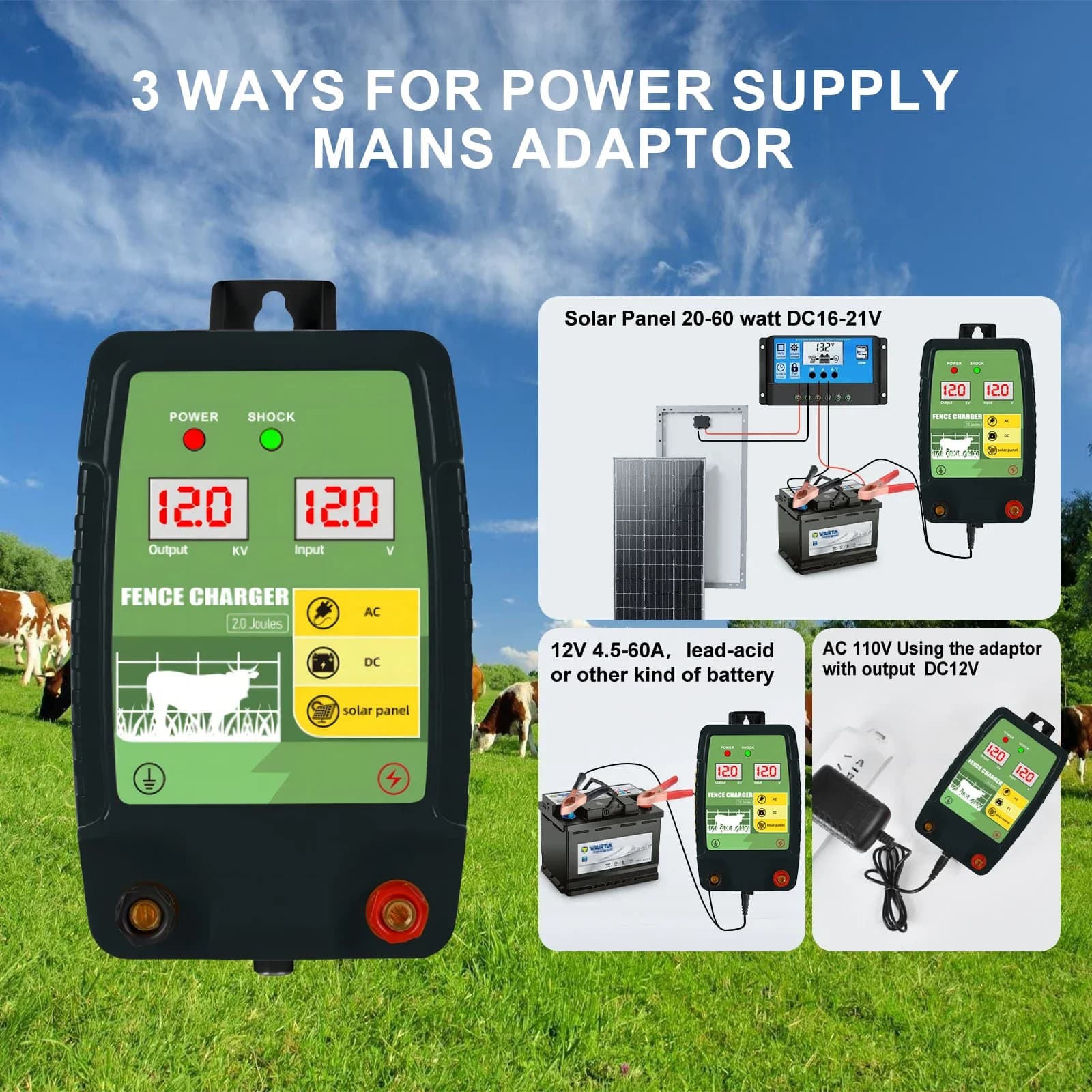 Chargeur électrificateur de clôture électronique 12KM