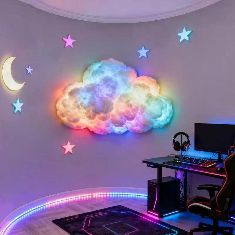 Lampe nuage 3D DIY avec effets lumineux colorés RGBIC, lampe nuage orageux pour une décoration de vacances onirique dans les chambres et les salles de jeux